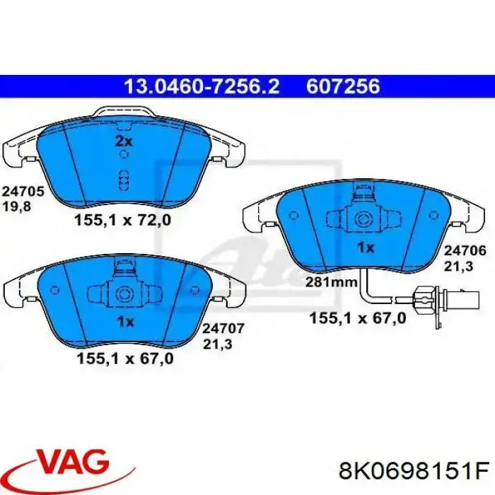 Купити 8K0698151F VAG Колодки гальмівні передні, дискові