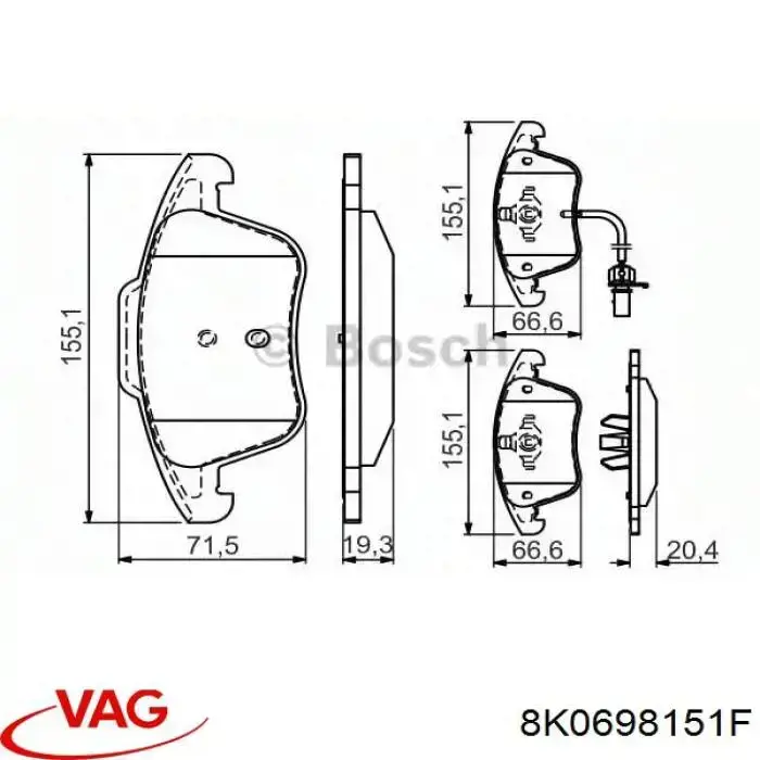 Передні тормозні колодки 8K0698151F VAG