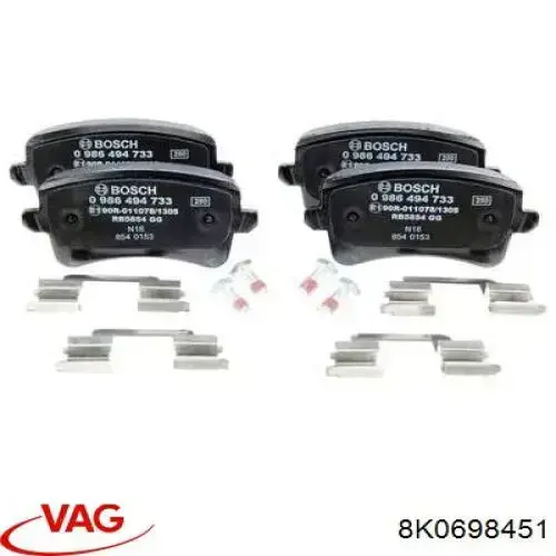 Задні гальмівні колодки VAG 8K0698451 ціна, від 47.70 USD