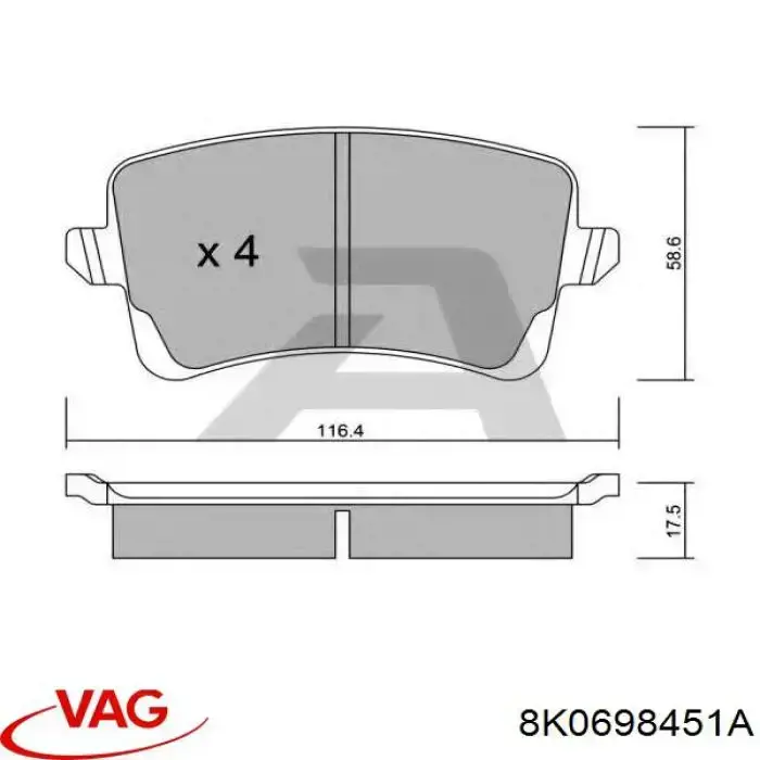 Купити 8K0698451A VAG Задні колодки