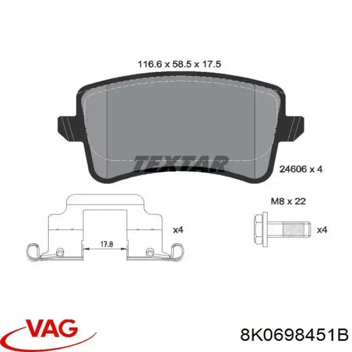 8K0698451B VAG Колодки гальмівні задні, дискові