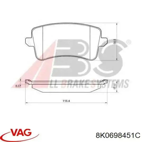 Задні гальмівні колодки VAG 8K0698451C ціна, від 39.66 USD