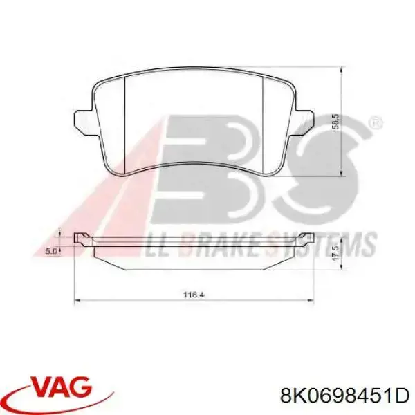 Задні гальмівні колодки VAG 8K0698451D ціна, від 2138.66 UAH