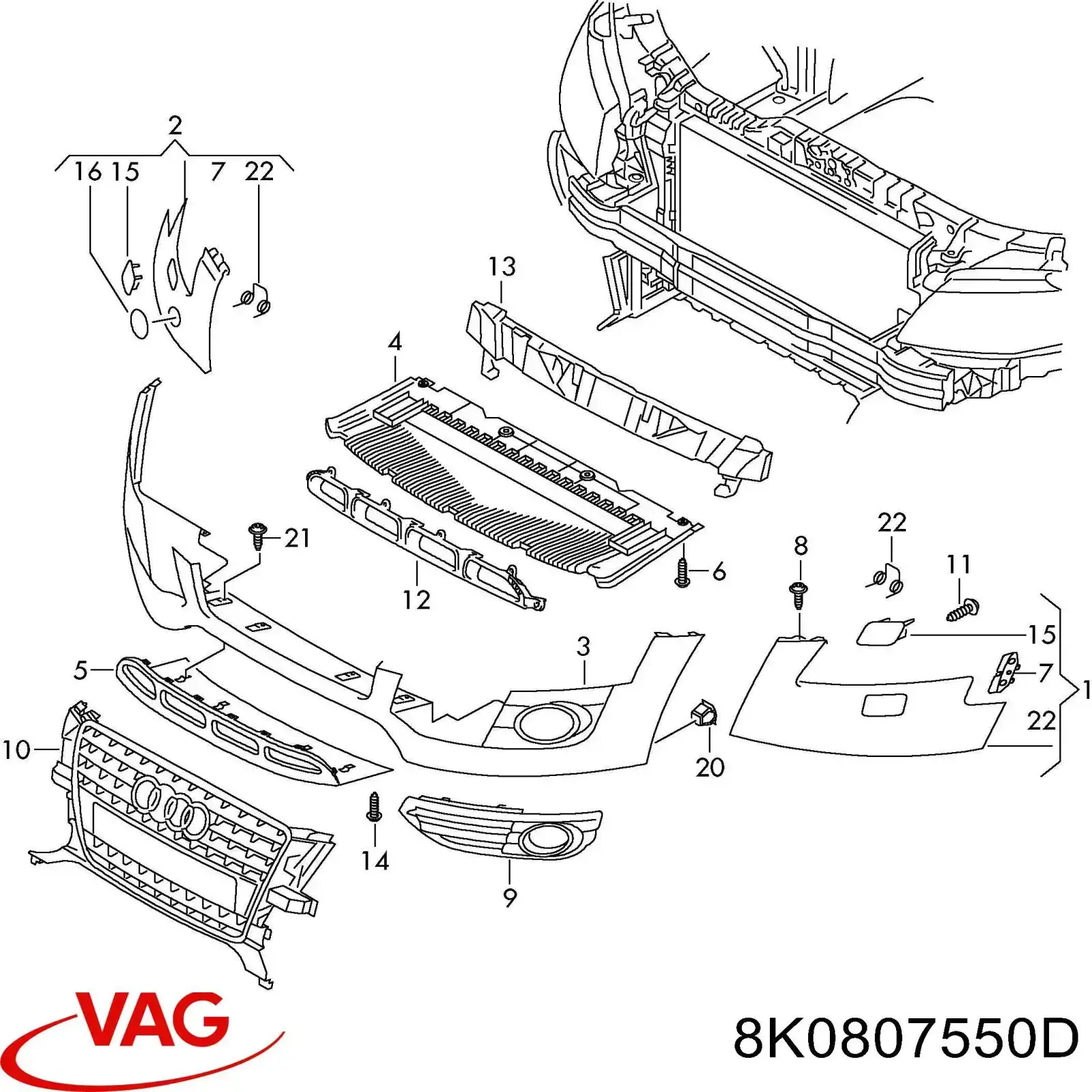 8K0807550D VAG Наповнювач бампера переднього