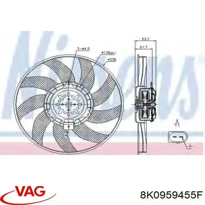 8K0959455F VAG електровентилятор охолодження в зборі (двигун + крильчатка, правий)