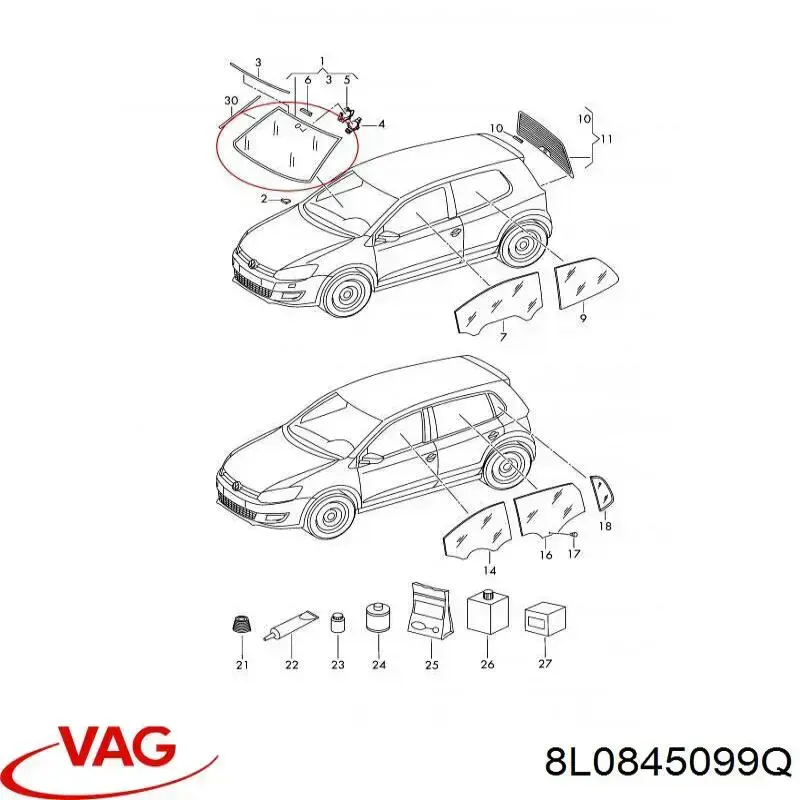 Скло лобове VAG 8L0845099Q