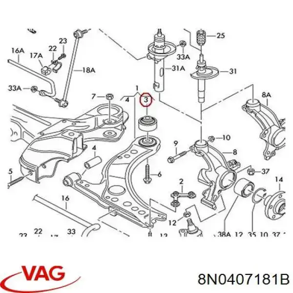 С/блок нижнього важеля VAG 8N0407181B