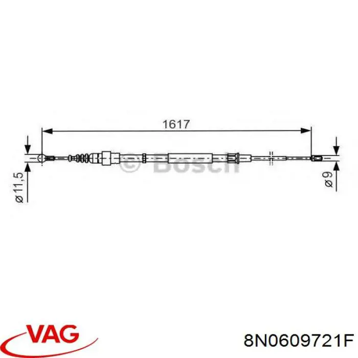 Купити 8N0609721F VAG Трос ручного гальма задній, правий/лівий