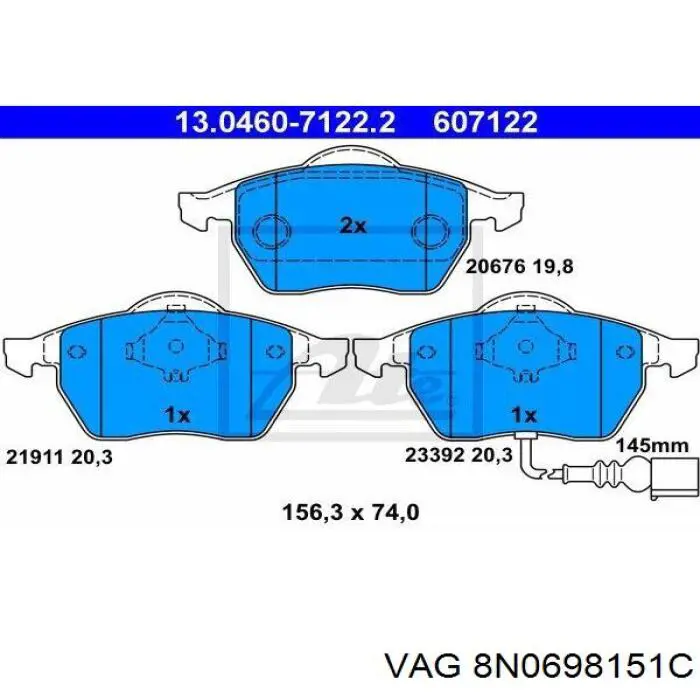 8N0698151C VAG колодки гальмівні передні, дискові