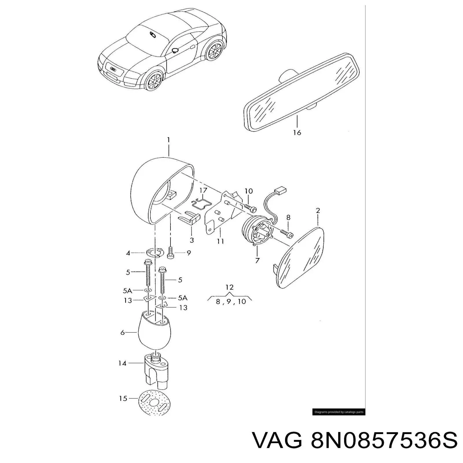 Купити 8N0857536S VAG Скло дзеркала заднього виду, правого