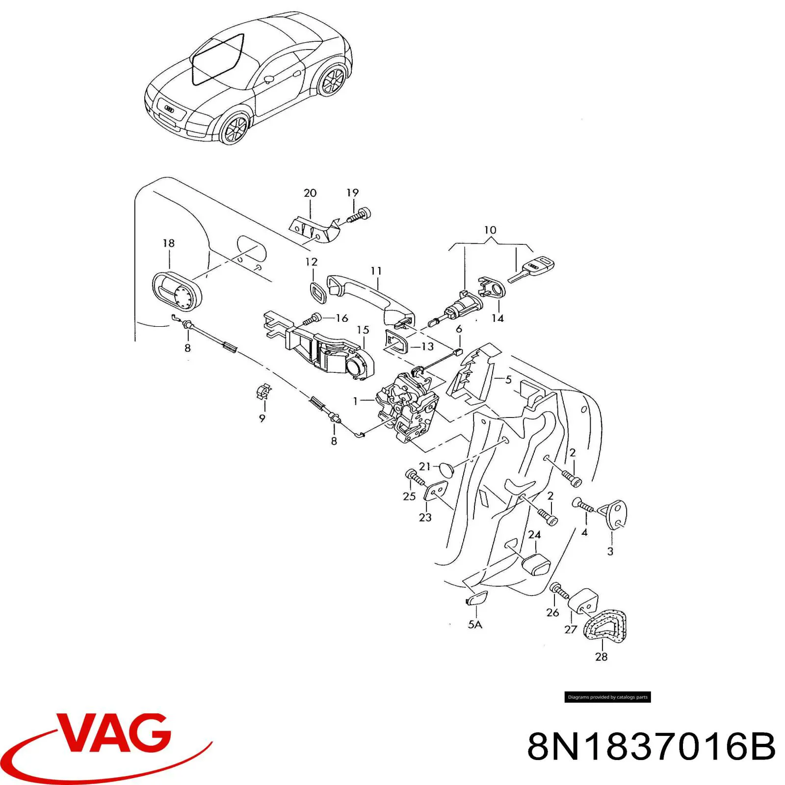 Купити 8N1837016B VAG Замок дверки правої передньої