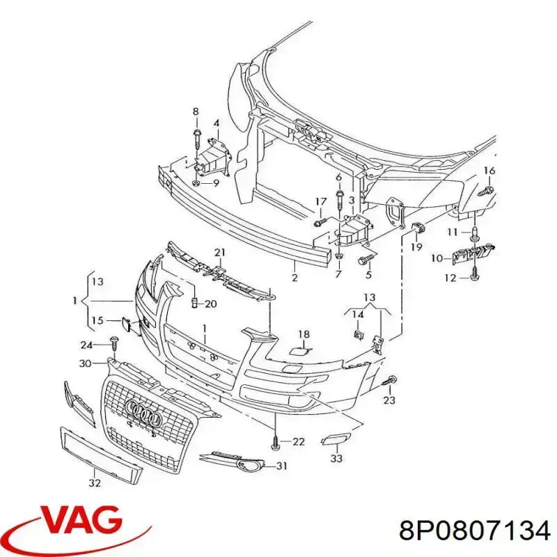 Купити 8P0807134 VAG Кронштейн підсилювача переднього бампера