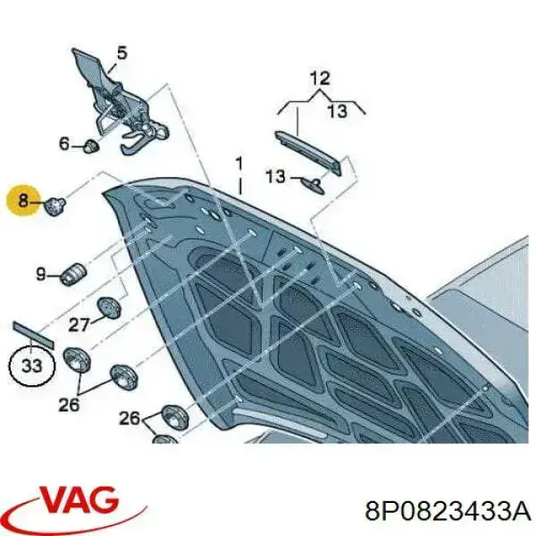 Відбійник капота VAG 8P0823433A ціна, від 6.15 USD