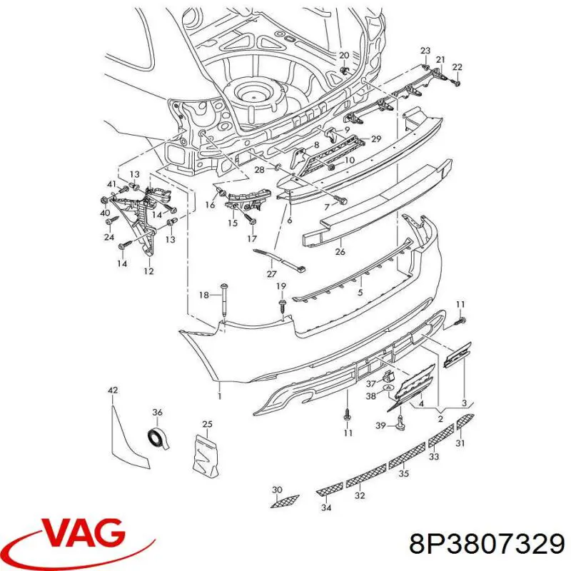 Кронштейн підсилювача заднього бампера VAG 8P3807329 ціна, від 5.62 USD