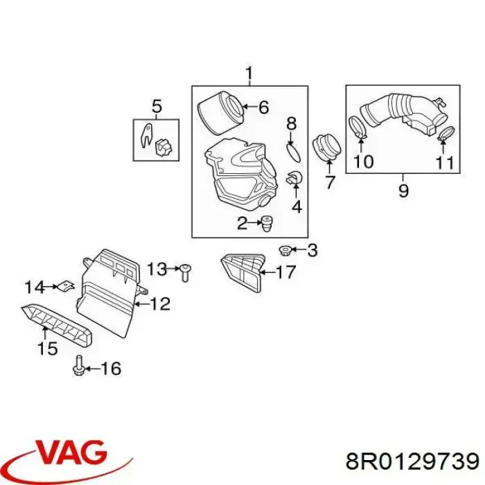 Патрубок повітряний, вхід повітряного фільтра VAG 8K0129739