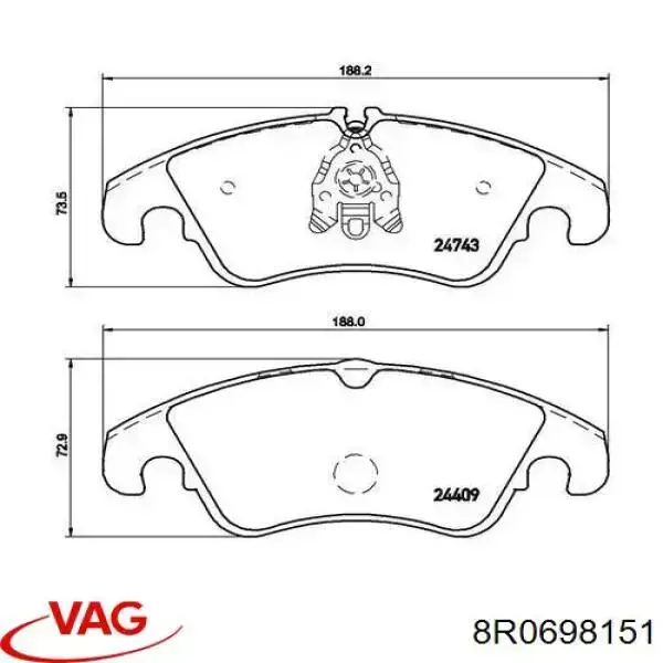 Купити 8R0698151 VAG Колодки гальмівні передні, дискові
