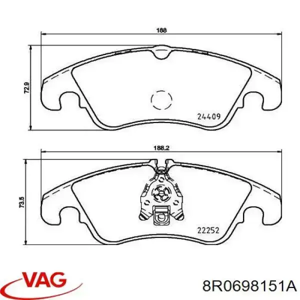Купити 8R0698151A VAG Колодки гальмівні передні, дискові