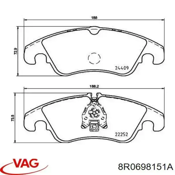 Передні тормозні колодки 8R0698151A VAG