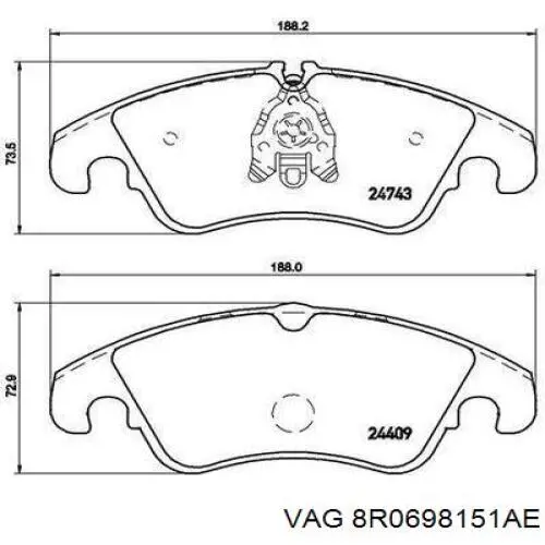 Колодки гальмівні передні, дискові 8R0698151AE VAG