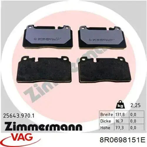 8R0698151E VAG Передні гальмівні колодки