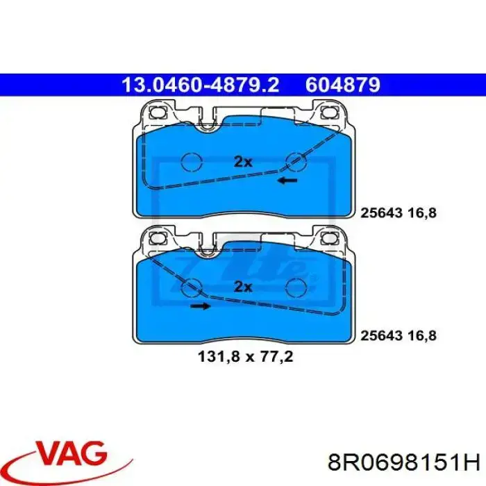 Передні тормозні колодки 8R0698151H VAG