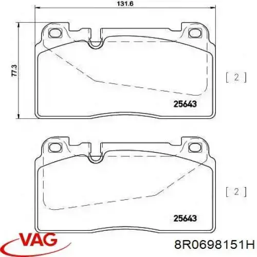Гальмівні колодки VAG 8R0698151H ціна, від 61.84 USD