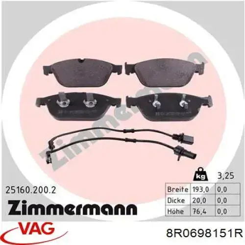 8R0698151R VAG Передні гальмівні колодки