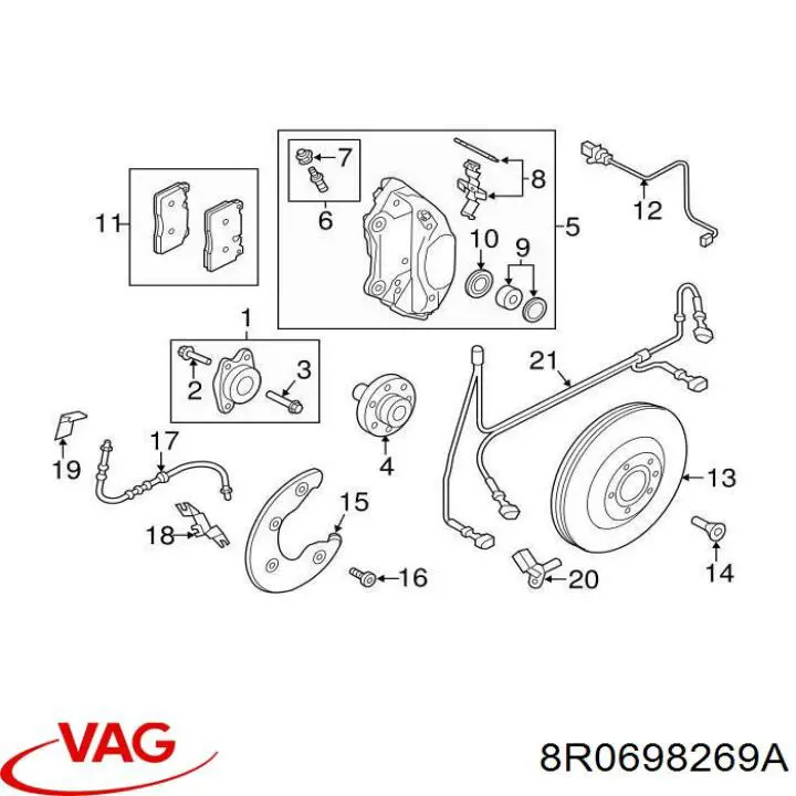 Купити 8R0698269A VAG Ремкомплект передніх гальм