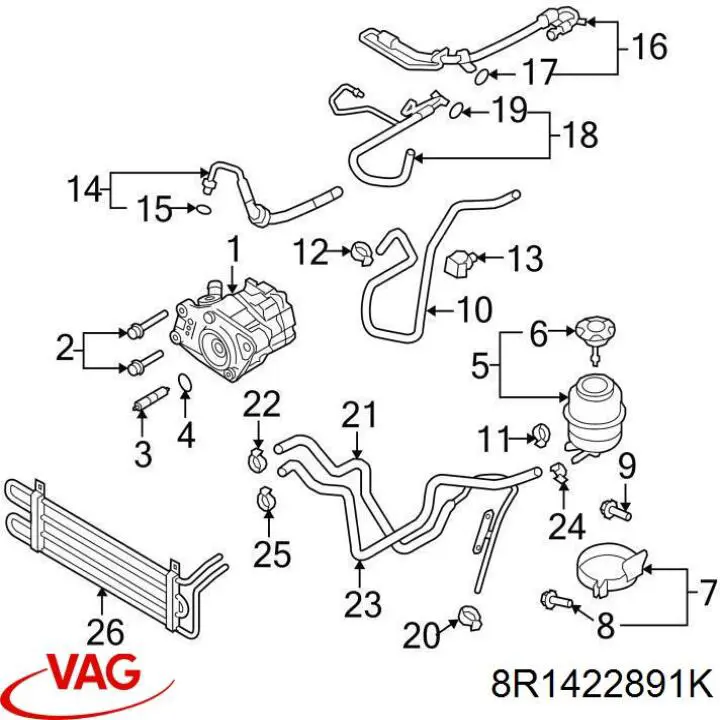8R1422891K VAG Шланг ГПК, низького тиску, від рейки/механізму до бачка