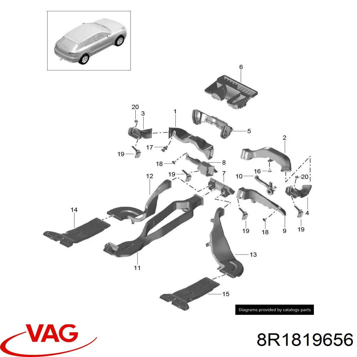 8R1819656 VAG Повітропровід, розподільник повітря під "торпедо", правий