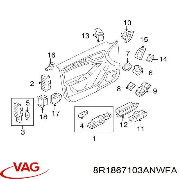 Облицювання водійських дверей VAG 8R1867103ANWFA ціна, від 66.30 USD