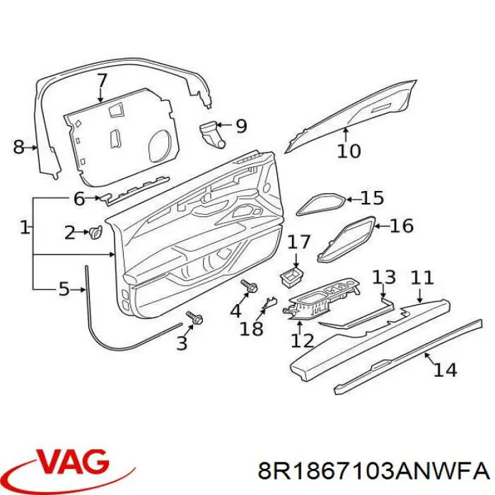 Купити 8R1867103ANWFA VAG Картка обшивки задніх дверей лівих