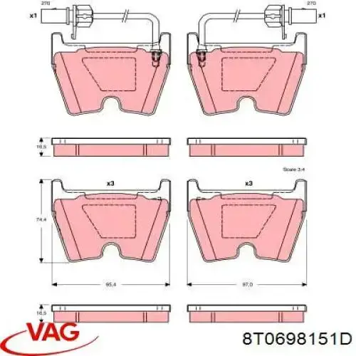 Купити 8T0698151D VAG Колодки гальмівні передні, дискові