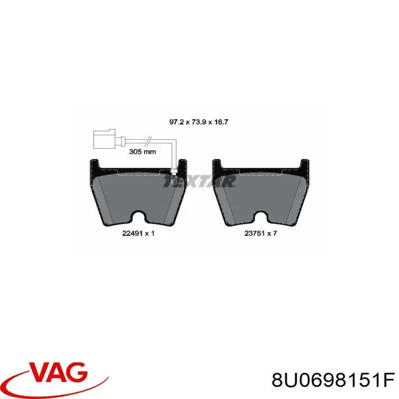 Гальмівні колодки VAG 8U0698151F ціна, від 96.23 USD