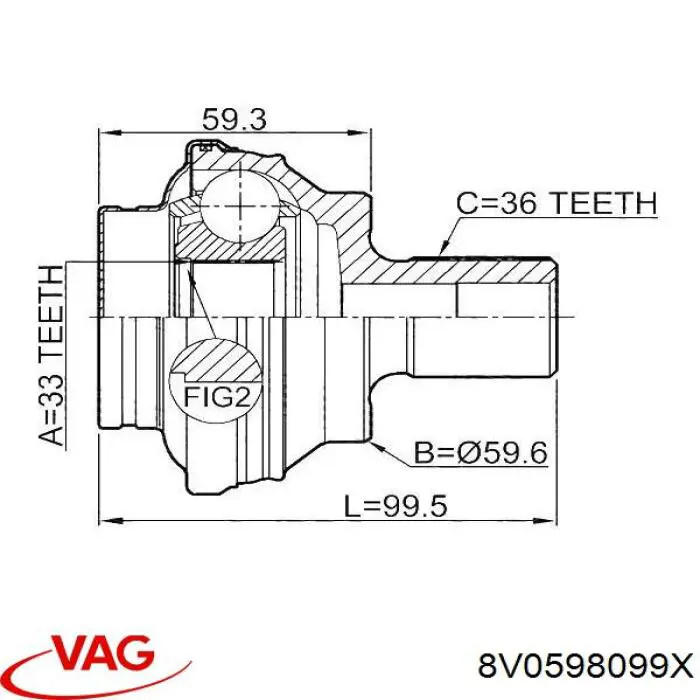 ШРУС зовнішній задній VAG 8V0598099