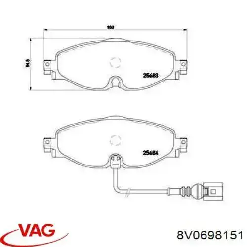 Купити 8V0698151 VAG Колодки гальмівні передні, дискові