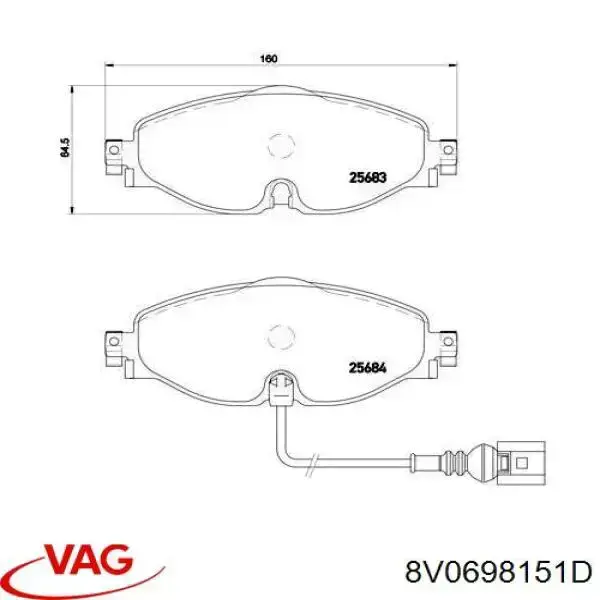 8V0698151D VAG Передні гальмівні колодки
