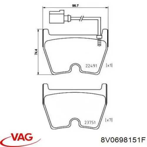Купити 8V0698151F VAG Колодки гальмівні передні, дискові