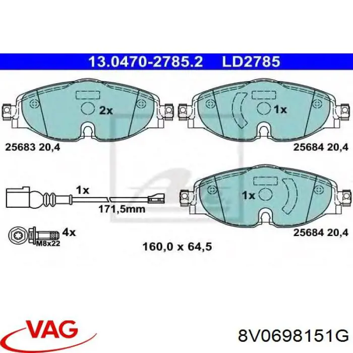 8V0698151G VAG Передні гальмівні колодки