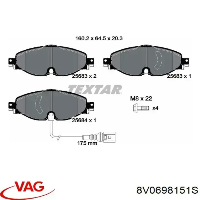 Гальмівні колодки VAG 8V0698151S ціна, від 72.65 USD