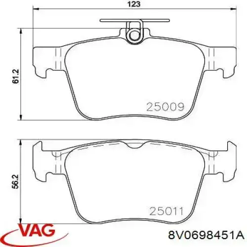 Купити 8V0698451A VAG Задні колодки