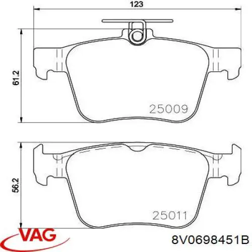 Купити 8V0698451B VAG Задні колодки