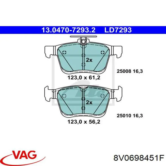 Задні гальмівні колодки VAG 8V0698451F ціна, від 25.87 USD