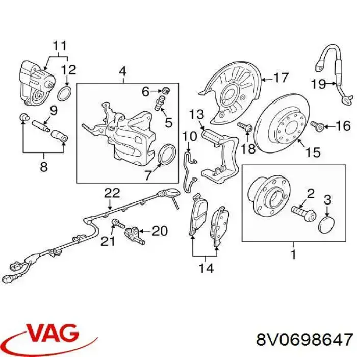 Купити 8V0698647 VAG Ремкомплект переднього супорту