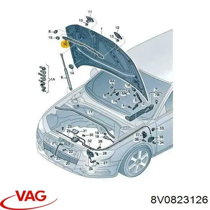 8V0823126 VAG Гумка ущільнювача під капот