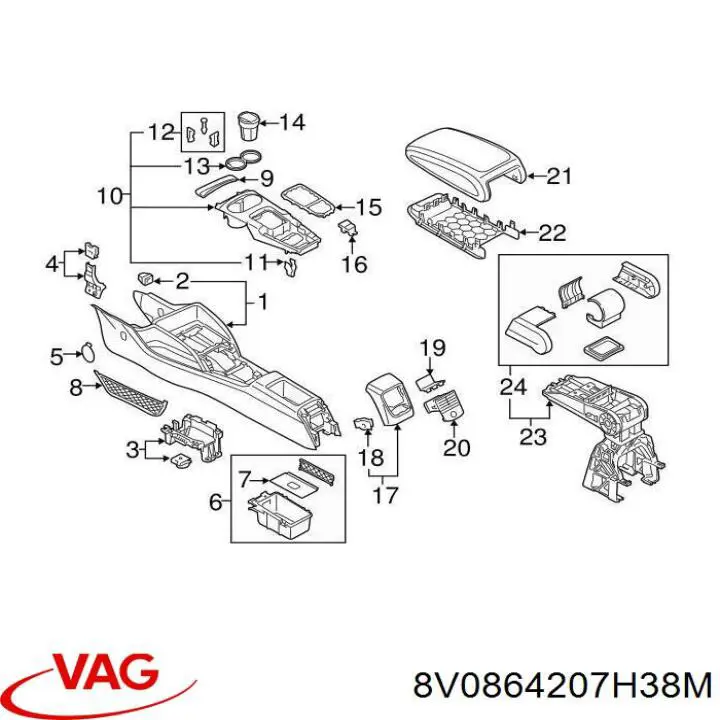  Підлокітник центральній консолі Audi A3 