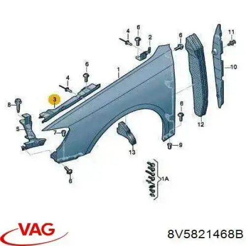 Кронштейн кріплення крила переднього правого верхній VAG 8V5821468B ціна, від 24.75 USD