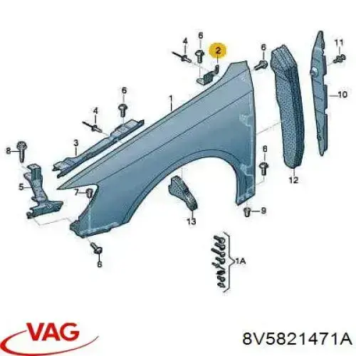 Кронштейн кріплення крила переднього лівого, задній VAG 8V5821471A ціна, від 16.03 USD
