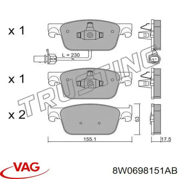 8W0698151AB VAG Передні гальмівні колодки