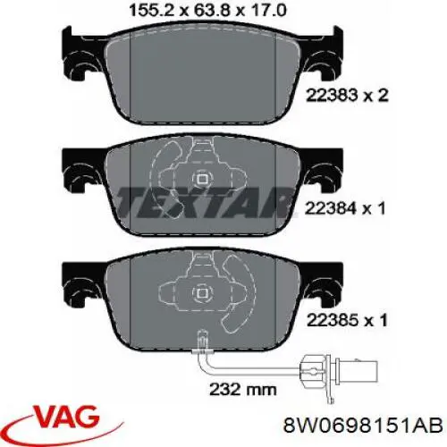 Гальмівні колодки VAG 8W0698151AB ціна, від 78.27 USD
